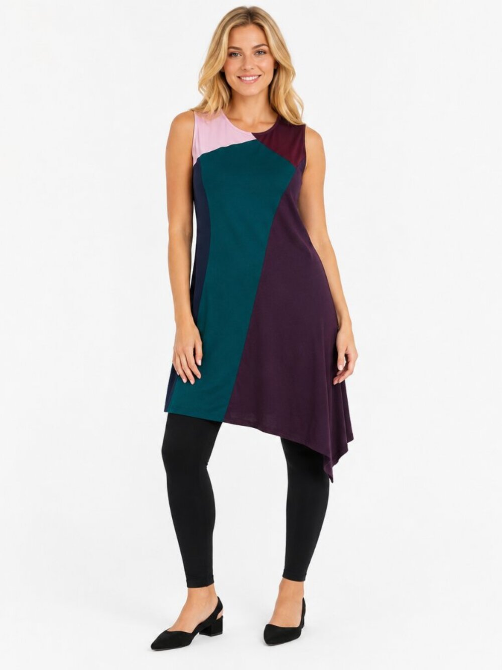 2/$30 eShakti Asymmetric Hem Color Block Tunic Dress Multicolor Patchwork #7159